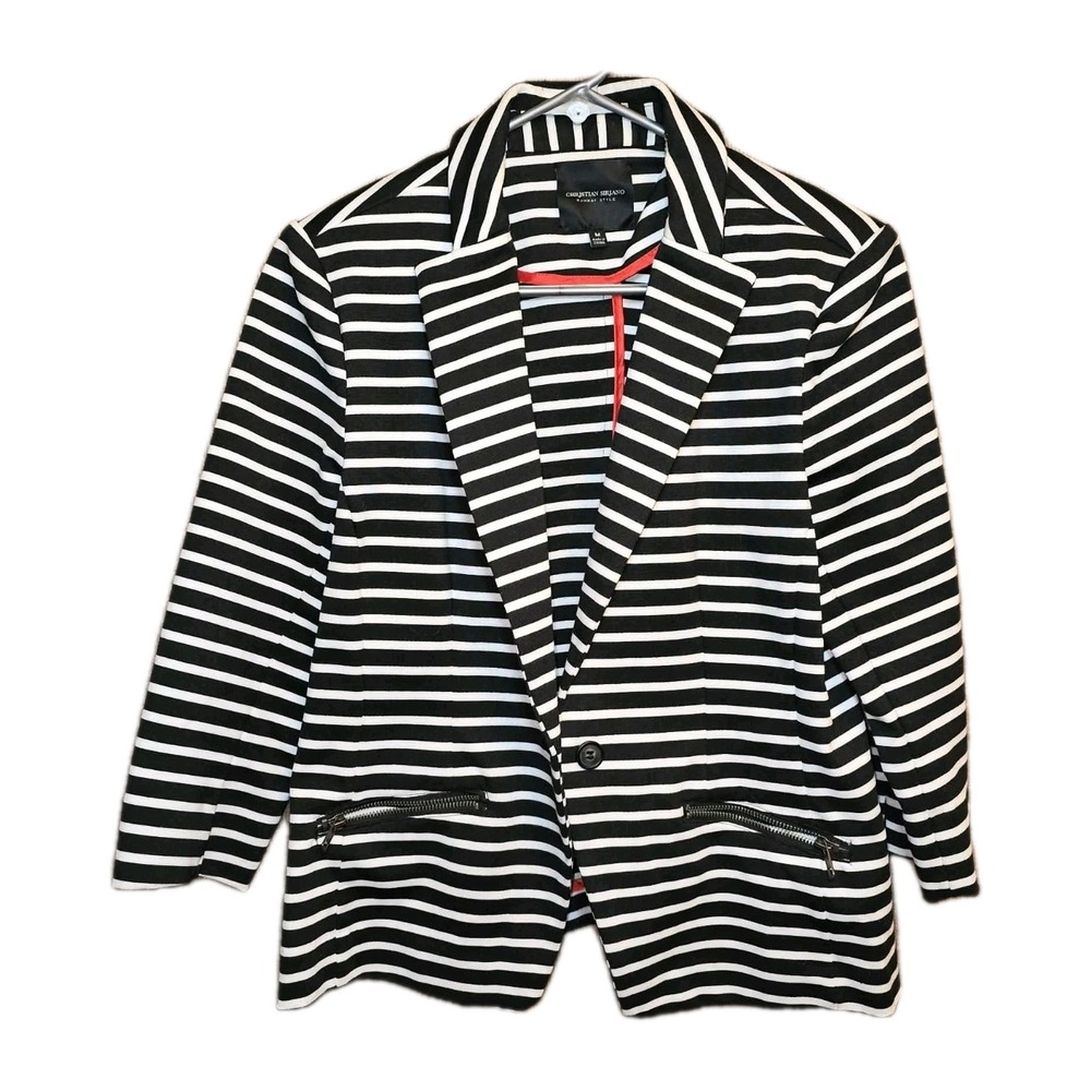 Christian Siriano Runway Style Stripe Blazer EUC Womens M‎ Chic Workwear 🖤🤍
